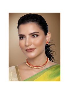 PEORA Peora Traditional Gold Plated Red Studded Traditional Choker Necklace & Earrings Jewellery Set for Women Girls  - Image 2