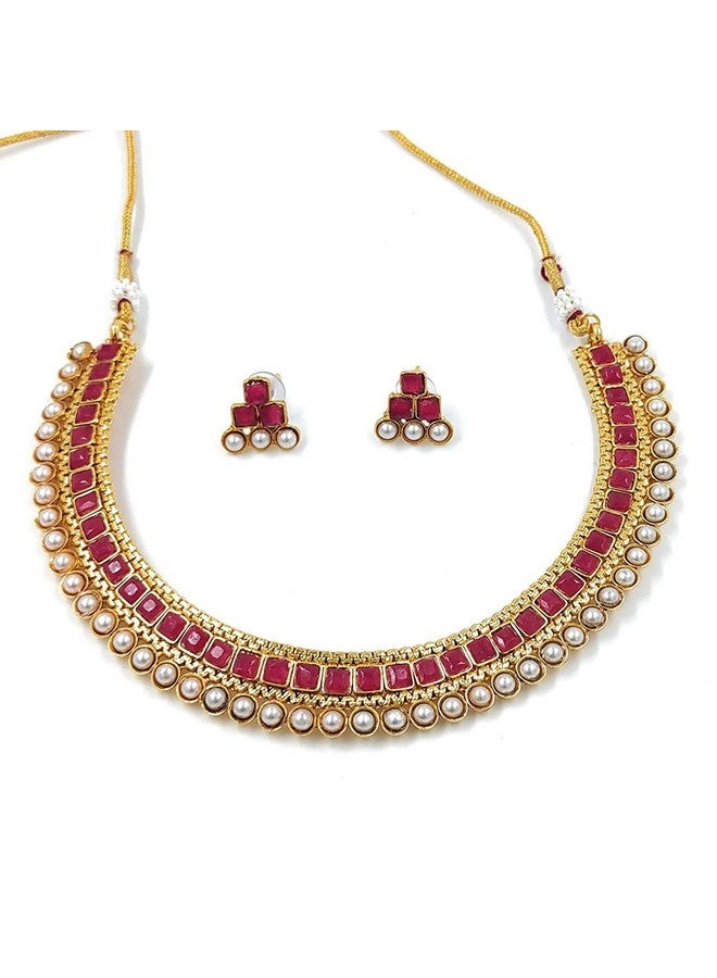 بيورا طقم مجوهرات تقليدي مطلي بالذهب ومرصع بالألماس الأحمر من بيورا مع أقراط للنساء والفتيات - Image 5