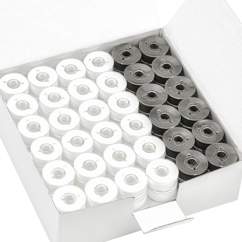 New brothread 144pcs Type L Size (SA155)(96White+48Black) Prewound Bobbin Thread Plastic Side for Commercial & Home Embroidery and Sewing Machine-90 weight Cottonized Soft Feel Polyester Sewing Thread - Image 1