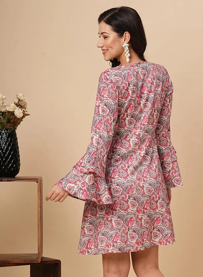 globus  Globus Women Pink All-Over Print V Neck A-Line Mini Dress for Women | Best Price UAE