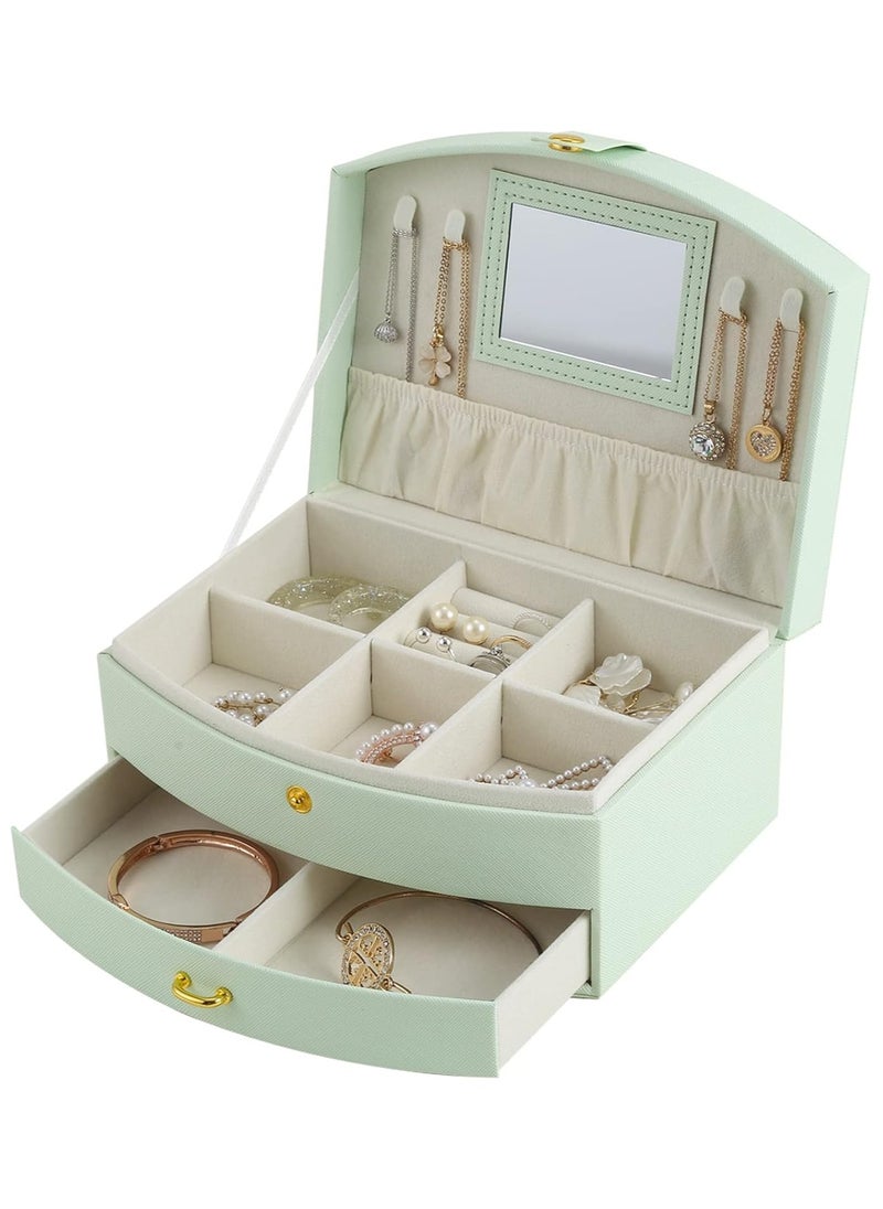VIO Women Jewelry Box with Mirror Two Tier Jewellery Organizer for Women Vanity Case for Necklaces Bracelets Bangles Rings Earrings Watch Soft Leather Jewelry Tray Display Storage Box Ladies Birthday Gift for Girls Ladies Mother Wedding Anniversary Gift Mothers Day Gifts for Womens Day Travel Makeup Essentials  - Image 1