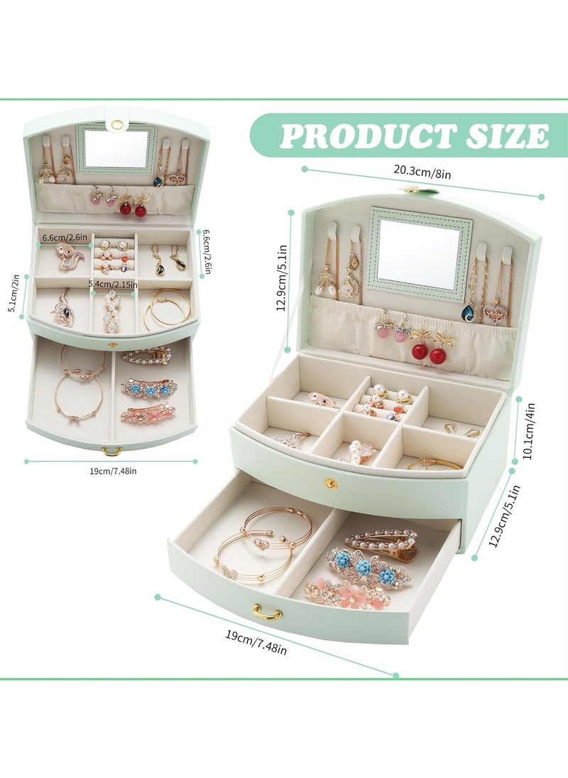 VIO Women Jewelry Box with Mirror Two Tier Jewellery Organizer for Women Vanity Case for Necklaces Bracelets Bangles Rings Earrings Watch Soft Leather Jewelry Tray Display Storage Box Ladies Birthday Gift for Girls Ladies Mother Wedding Anniversary Gift Mothers Day Gifts for Womens Day Travel Makeup Essentials  - Image 4