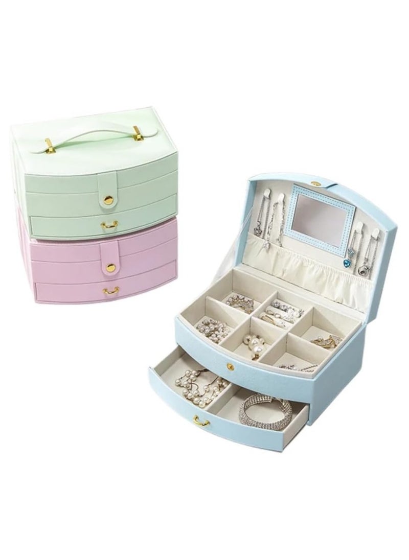 VIO Women Jewelry Box with Mirror Two Tier Jewellery Organizer for Women Vanity Case for Necklaces Bracelets Bangles Rings Earrings Watch Soft Leather Jewelry Tray Display Storage Box Ladies Birthday Gift for Girls Ladies Mother Wedding Anniversary Gift Mothers Day Gifts for Womens Day Travel Makeup Essentials  - Image 5