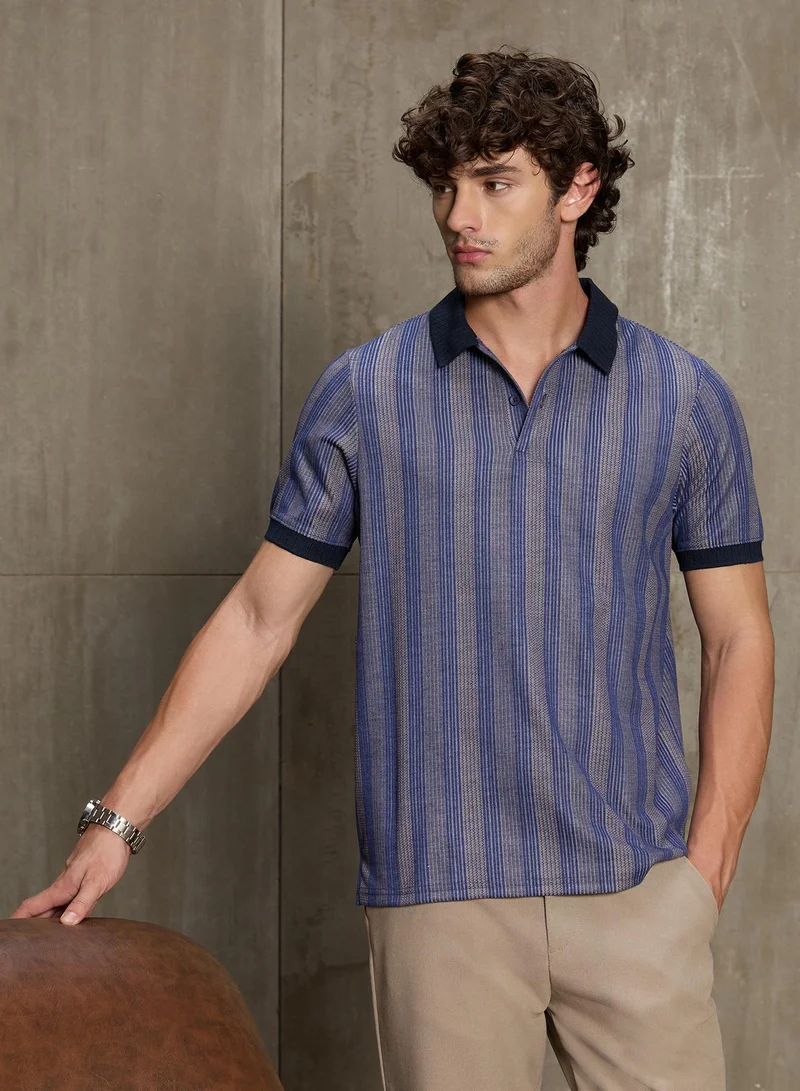 CAHOOT Cahoot Men's Multi Jacquard Stripe Polo Shirt - 21107