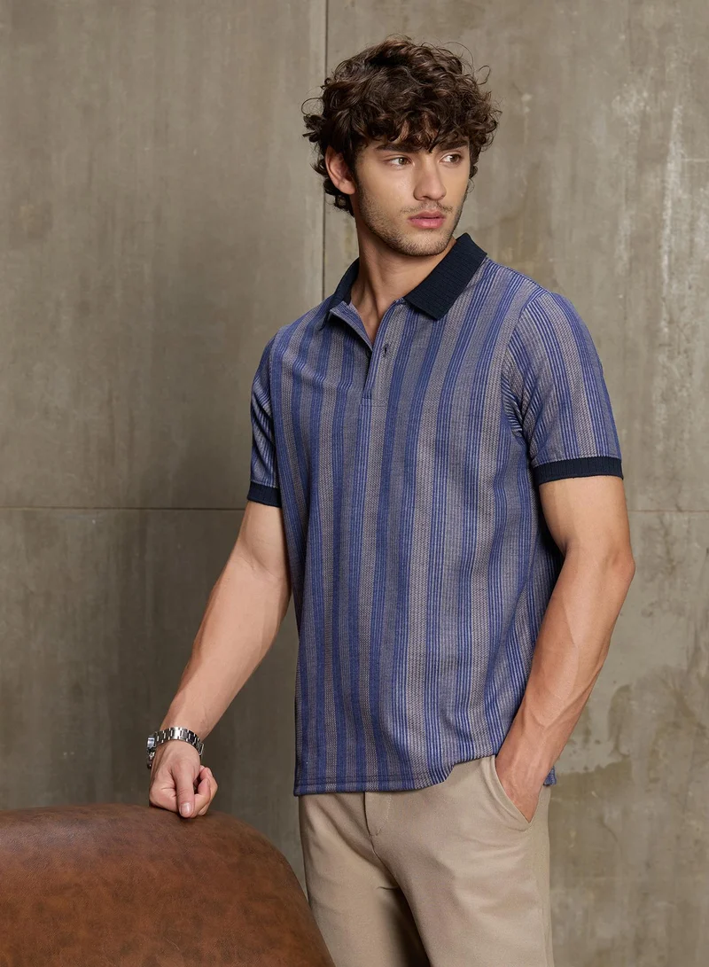 CAHOOT Cahoot Men's Multi Jacquard Stripe Polo Shirt - 21107
