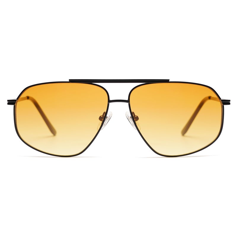SOJOS Classic Retro Aviator Sunglasses for Women Men Vintage Hexagonal Metal Frame UV400 Lenses SJ1200, Black/Yellow Tint - Image 1