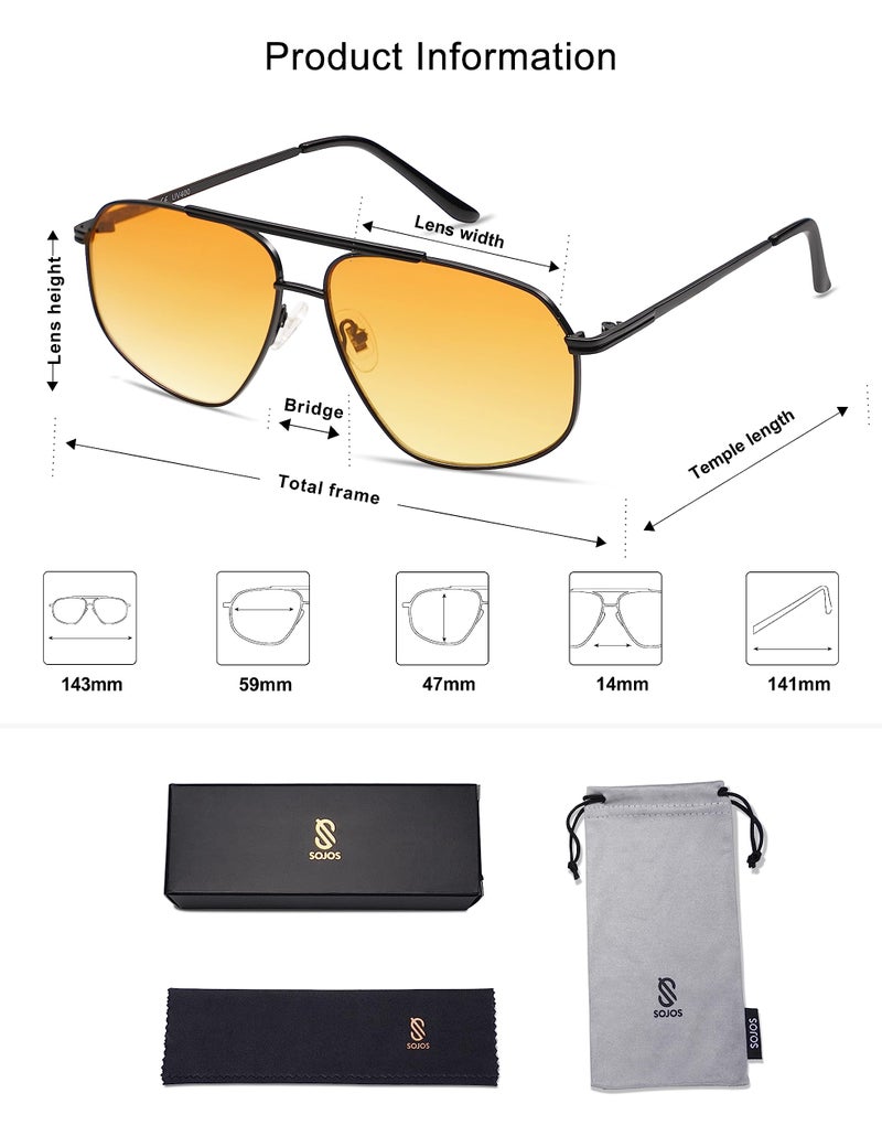 SOJOS Classic Retro Aviator Sunglasses for Women Men Vintage Hexagonal Metal Frame UV400 Lenses SJ1200, Black/Yellow Tint - Image 5