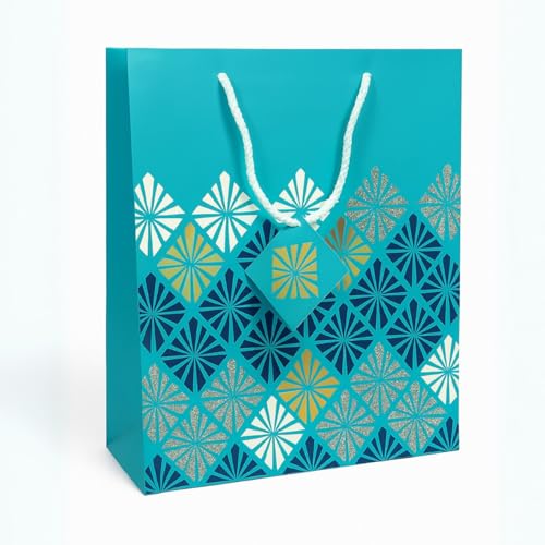Tresneria Gift Bags with Geometric Pattern, Blue with Glitter, Rope Handle, for Parties and Celebrations (small -Blue-glitter, Set of 5) - Image 1