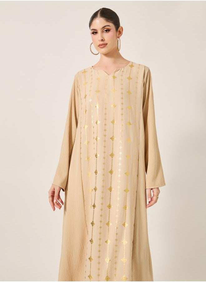 Styli Foil Print Notch Neck A-Line Jalabiya  - Image 3