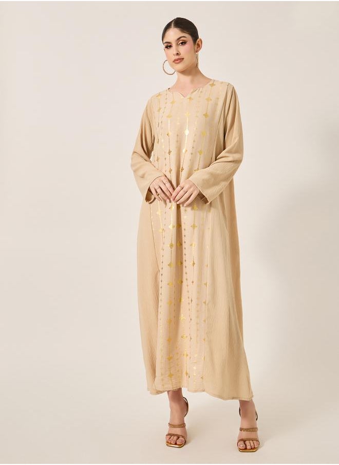 Styli Foil Print Notch Neck A-Line Jalabiya  - Image 2