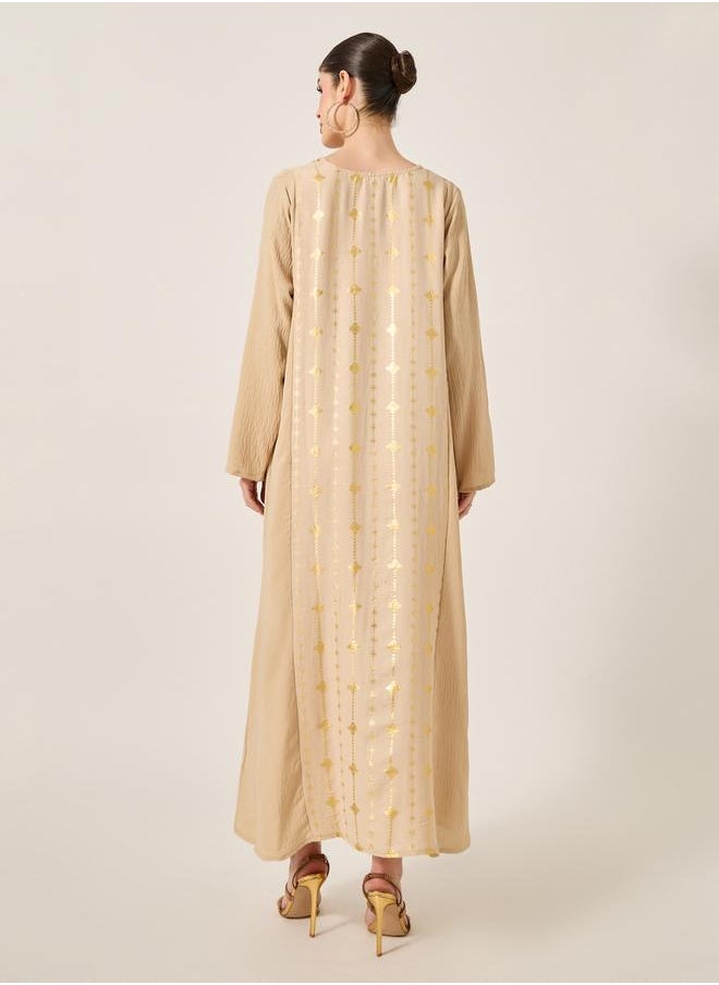Styli Foil Print Notch Neck A-Line Jalabiya  - Image 5