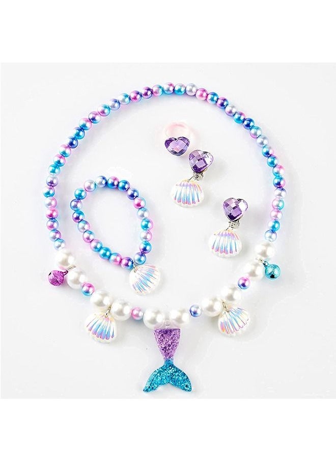 Generic Mermaid Jewelry Kit Little Set for Kids, Pearl Shell Crown Pendant Bracelets Ear Clips Set, Princess Party Dress Up Pretend Play Decorative Accessories (Purple)  - Image 4
