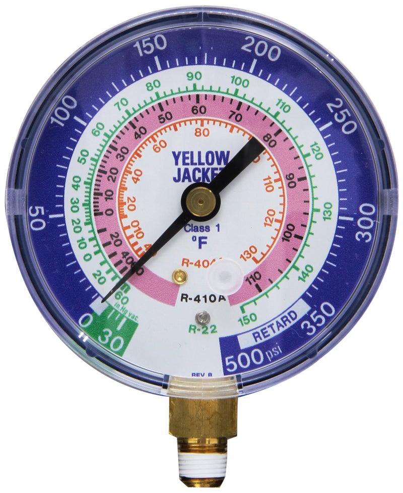 Yellow Jacket 49138 318 Blue Compound 30 0350 psi R22404A410A Gauge Degrees F