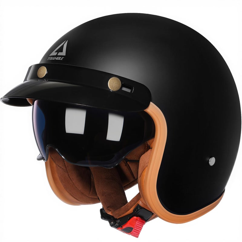 TRIANGLE 3/4 Motorcycle Helmet,Retro Open Face Adults Helmets with Visor,Half Face Moped Helmet for Men & Women,DOT Approved Helmets for Cruiser Scooter(M) - Image 1
