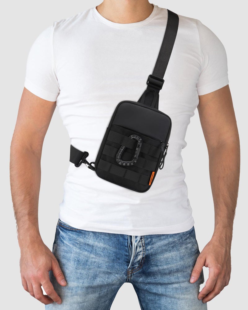 Peicees Small Anti Theft Sling Bag for Men, Tactical Inspired Waterproof Utility EDC Mini Crossbody Chest Bag for Travel Work Sport (Black) - Image 3