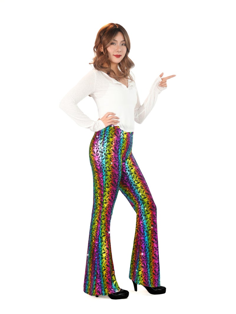 Nawgut Sequin Flare Pants Sparkly Glitter High Waisted Bell Bottoms Leggings Party Disco Clubwear for Women-Small - Image 4