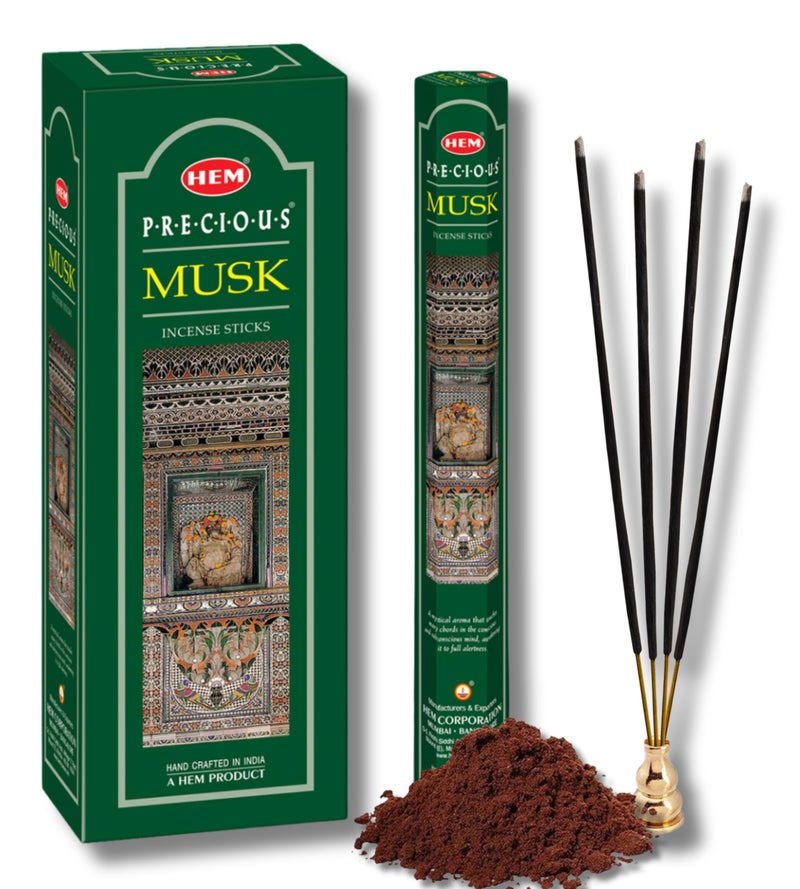 HEM Precious Musk Incense Sticks 120 Sticks 6 Boxes Inside 9 Inches Long Dispel Negativity Induce Relaxing Sleep Spiritual Strength Aromatherapy And Strengthen Meditation Practices