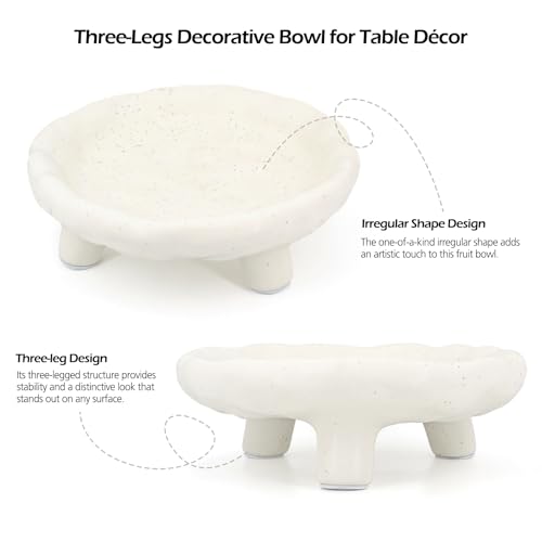 Accessoryway Three-Legs Ceramic Decorative Bowl- 8" Small White Footed Fruit Bowl for Kitchen Counter, Entryway &Table Home Décor,Multi-Purpose Footed Centerpiece Bowl for Candy,Breads,candles, trinkets or key - Image 2