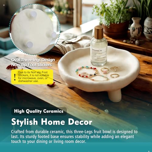 Accessoryway Three-Legs Ceramic Decorative Bowl- 8" Small White Footed Fruit Bowl for Kitchen Counter, Entryway &Table Home Décor,Multi-Purpose Footed Centerpiece Bowl for Candy,Breads,candles, trinkets or key - Image 5