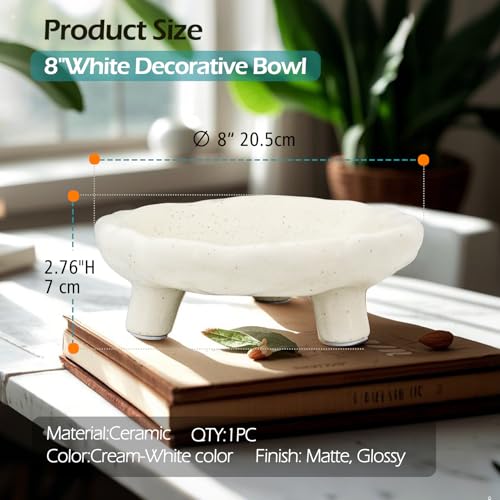 Accessoryway Three-Legs Ceramic Decorative Bowl- 8" Small White Footed Fruit Bowl for Kitchen Counter, Entryway &Table Home Décor,Multi-Purpose Footed Centerpiece Bowl for Candy,Breads,candles, trinkets or key - Image 4