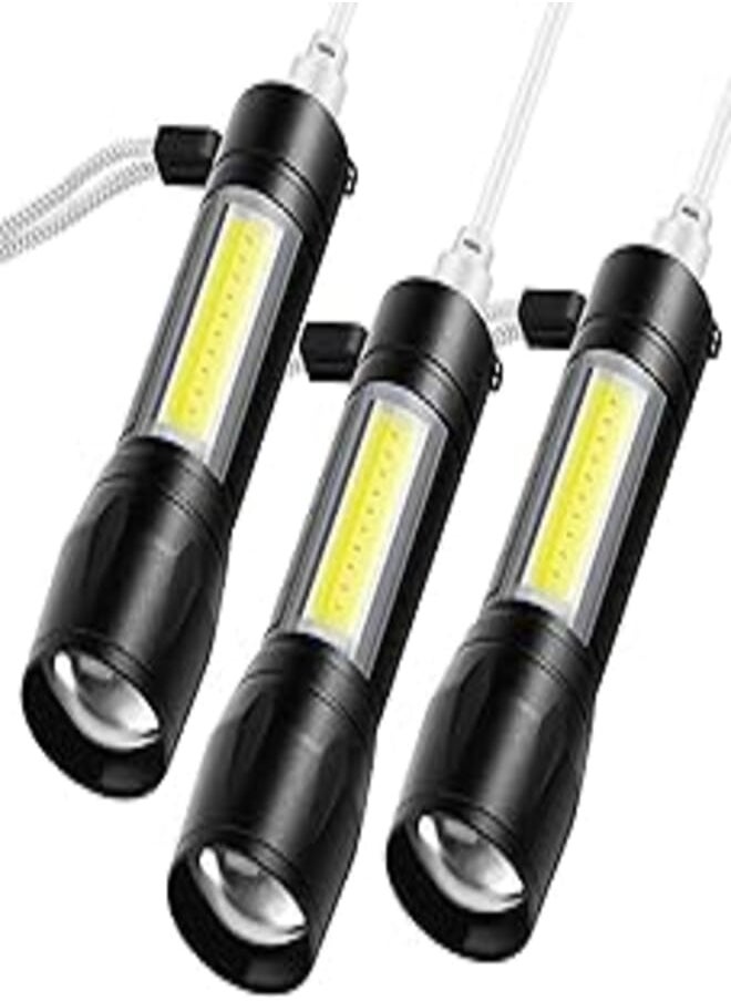 CofunKool CofunKool Rechargeable Handheld Flashlights LED Cob Lamp, Zoomable 3 Light Modes, with USB Charging Port (3 Pack) 