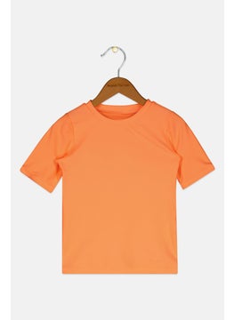 Lefties Kids Girl Crew Neck Short Sleeve Solid Top, Orange  - Image 1