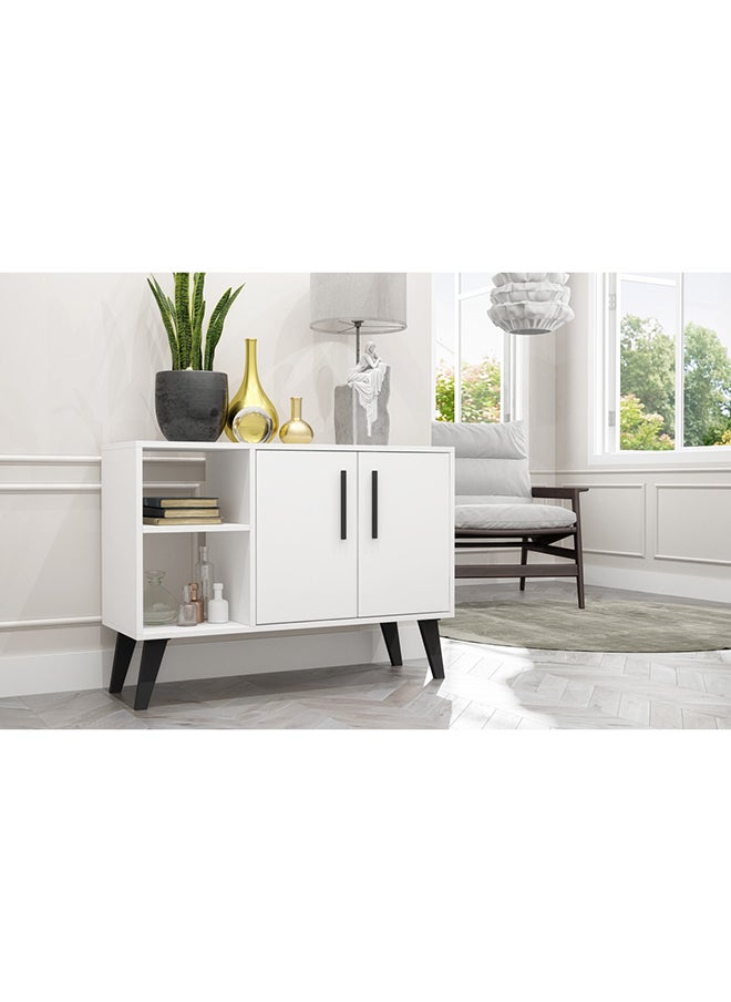 Home Box Wooden Storage Cabinet Cupboard 4-Shelf Engineered Wood Sideboard in White 33x90x65 cm  - Image 1