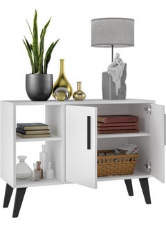 Home Box Wooden Storage Cabinet Cupboard 4-Shelf Engineered Wood Sideboard in White 33x90x65 cm  - Image 3