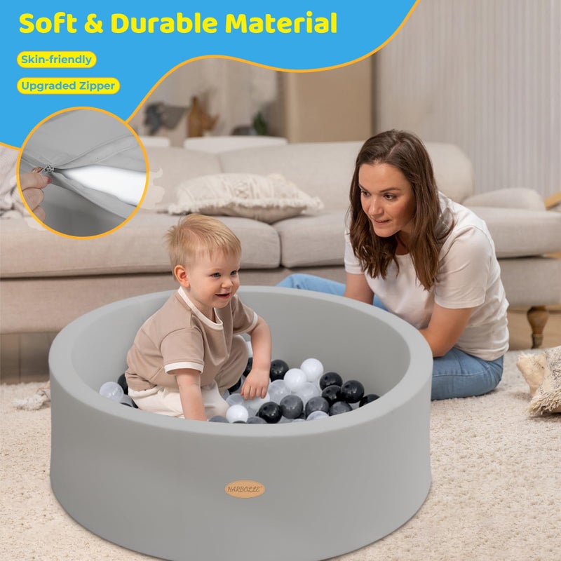 HARBOLLE Baby Ball Pit Soft Round Memory Foam Ball Pits NOT Included Balls Indoor Outdoor Playpen for Babies Toddlers Kids Infants for Girls Boys, Gray - Image 2