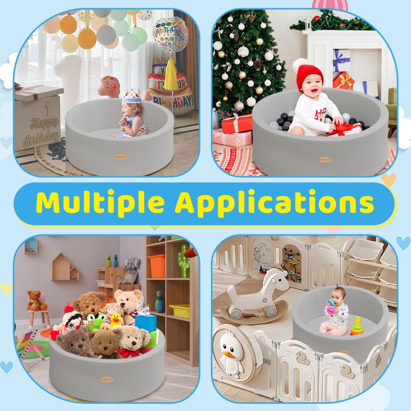 HARBOLLE Baby Ball Pit Soft Round Memory Foam Ball Pits NOT Included Balls Indoor Outdoor Playpen for Babies Toddlers Kids Infants for Girls Boys, Gray - Image 5
