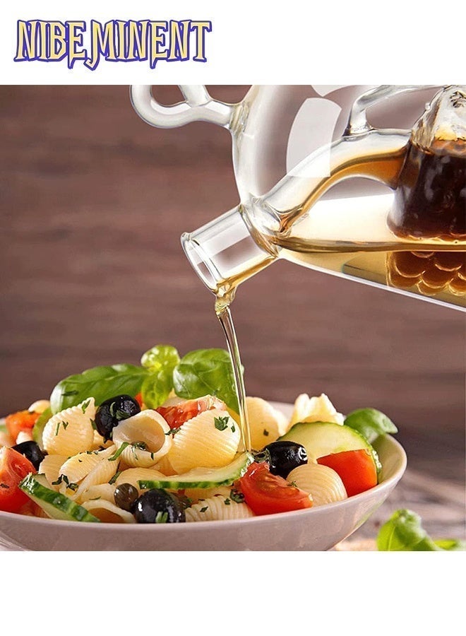 NIBEMINENT 2 in 1 Olive Oil Vinegar Dispenser Cruet, Clear Glass Vinegar and Oil Bottles, Double Pourer Spout Oil Dispenser Bottle for Kitchen Cooking Container - Image 5