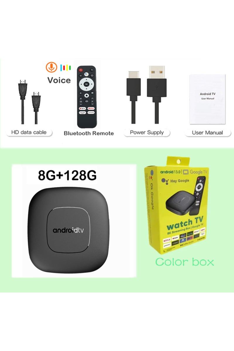 8G 128G Voice Remote Android 14 T1 Smart TV Box Allwinner H313 8G+128GB ROM WiFi Doble (2.4G/5G) Bl