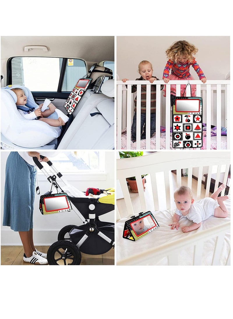 AIPINQI - Baby Floor Mirror Tummy Time Toys Foldable Activity Center Black and White High Contrast Toys for Infants 0-12 Months - Image 1