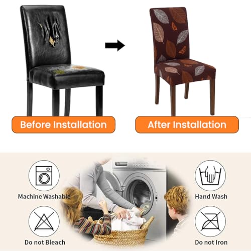 Homerz Premium Pack of 6 Elastic Stretchable Dining Chair Cover, Removable Washable Elastic Floral Printed Dining Chair Covers seat Cushion pad Wooden (Maroon Leaf, Pack of 6) - Image 3