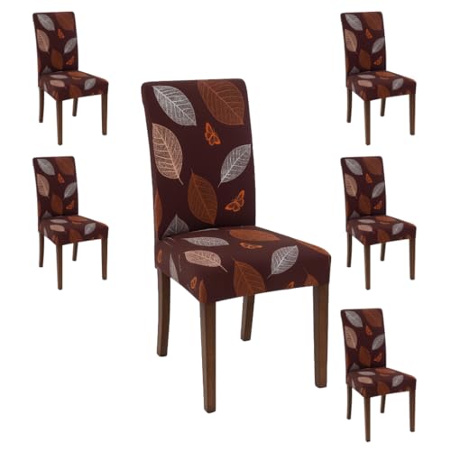 Homerz Premium Pack of 6 Elastic Stretchable Dining Chair Cover, Removable Washable Elastic Floral Printed Dining Chair Covers seat Cushion pad Wooden (Maroon Leaf, Pack of 6) - Image 2