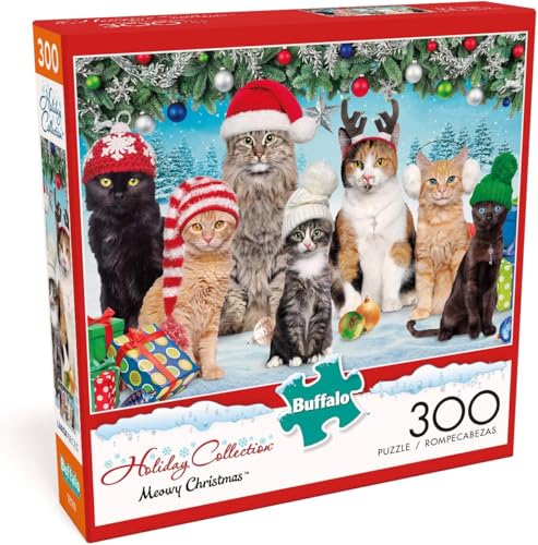 Buffalo Games Meowy Christmas 300 Piece Holiday Jigsaw Puzzle Colorful Festive Puzzles for Adults PrecisionCut Pieces Beautiful Winter Artwork - Image 1
