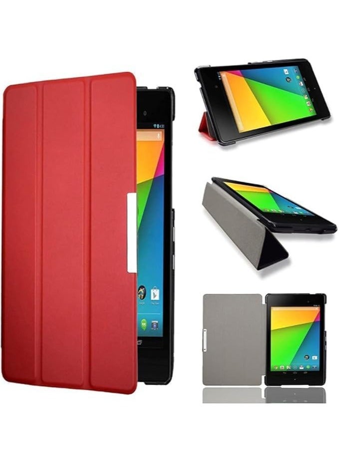 غطاء متوافق مع جوجل نيكسوس 7 FHD الجيل الثاني، رقيق للغاية مع فتحة تفعيل النوم/الاستيقاظ مغناطيسية، دعم مناورة فوليو، غلاف جلدي خفيف الوزن