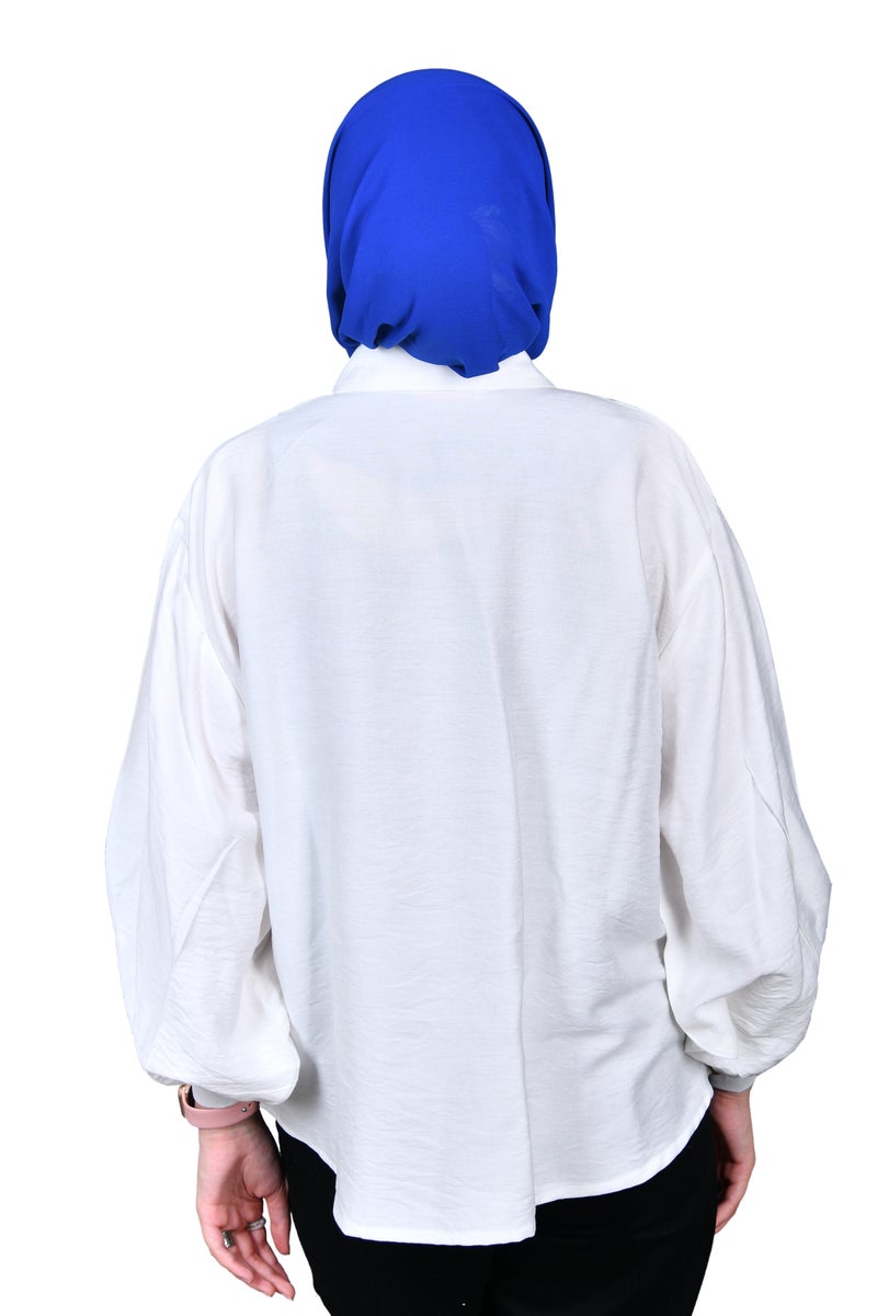 شميز حريمى اوفر سايز خامة كتان كم اسبانى -لون ابيض - Image 3