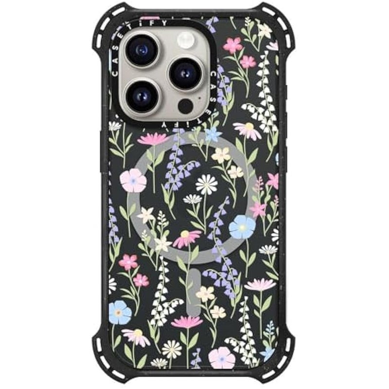 Casetify Bounce iPhone 15 Pro Case 【6X Military Grade Drop Tested / 21.3ft Drop Protection/Compatible with Magsafe】 - Pink Pastel Cute Floral - Triple Black - Image 1