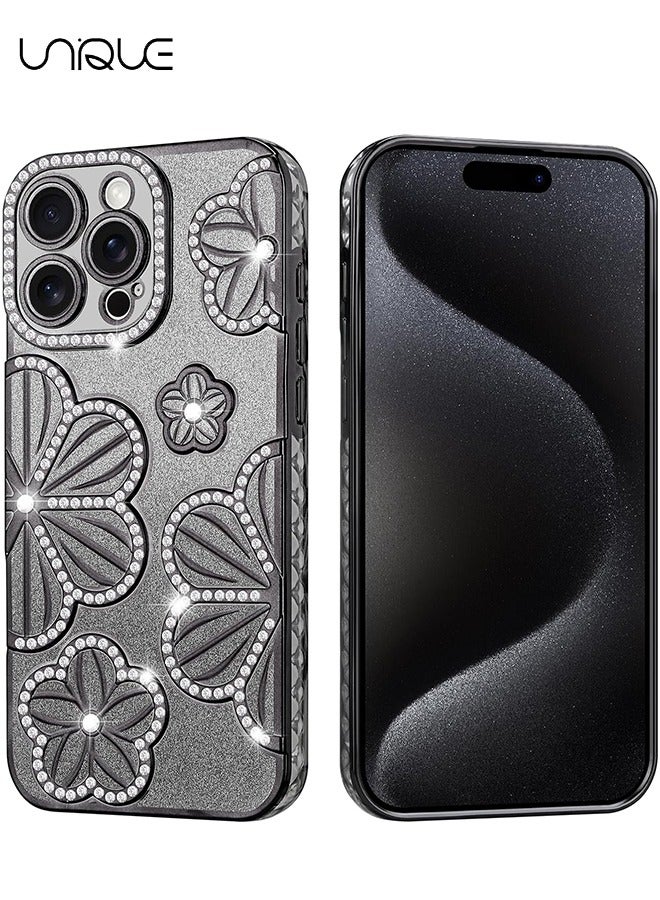 يونيك جراب هاتف ايفون 16 برو ماكس - جراب هاتف من حجر الراين - جراب هاتف لامع - جراب هاتف مقاوم للصدمات - حماية من السقوط من مادة TPU - أسود - Image 1