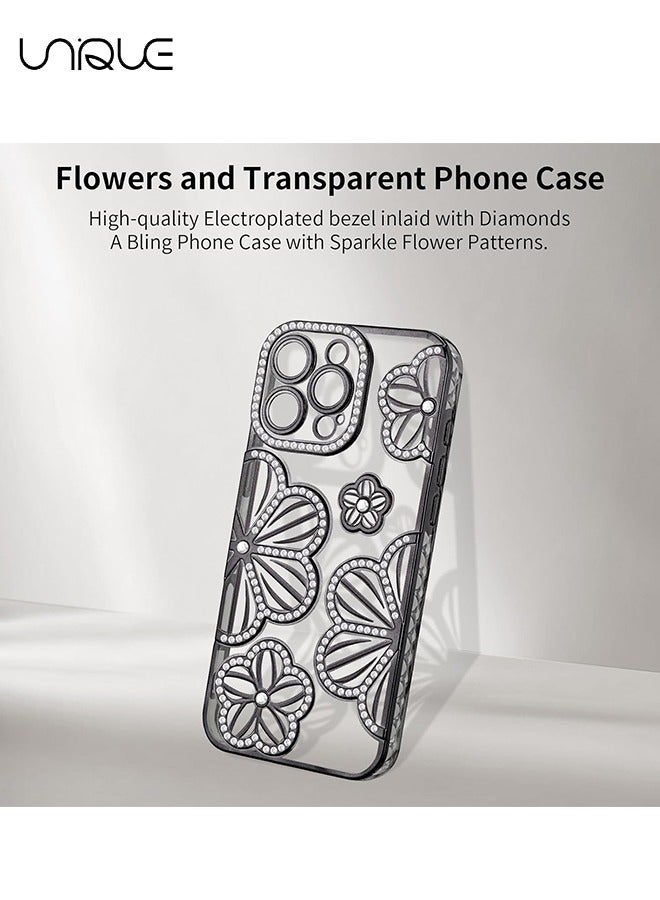 يونيك جراب هاتف ايفون 16 برو ماكس - جراب هاتف من حجر الراين - جراب هاتف لامع - جراب هاتف مقاوم للصدمات - حماية من السقوط من مادة TPU - أسود - Image 2