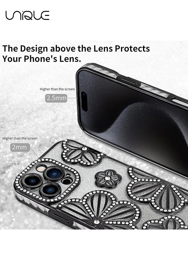 يونيك جراب هاتف ايفون 16 برو ماكس - جراب هاتف من حجر الراين - جراب هاتف لامع - جراب هاتف مقاوم للصدمات - حماية من السقوط من مادة TPU - أسود - Image 4