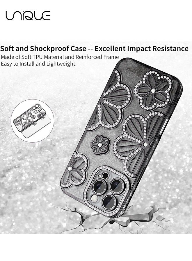 يونيك جراب هاتف ايفون 16 برو ماكس - جراب هاتف من حجر الراين - جراب هاتف لامع - جراب هاتف مقاوم للصدمات - حماية من السقوط من مادة TPU - أسود - Image 3