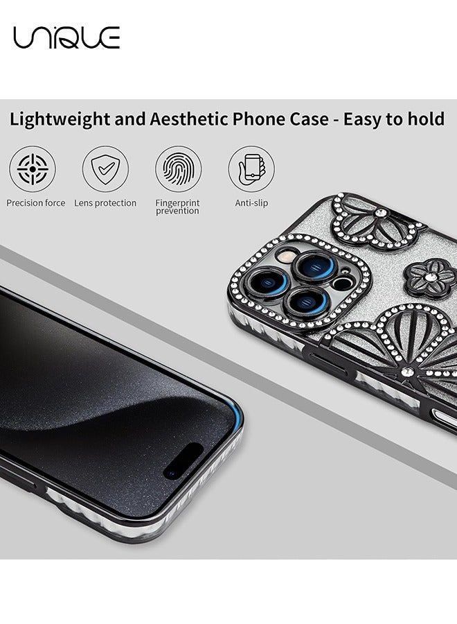 يونيك جراب هاتف ايفون 16 برو ماكس - جراب هاتف من حجر الراين - جراب هاتف لامع - جراب هاتف مقاوم للصدمات - حماية من السقوط من مادة TPU - أسود - Image 5