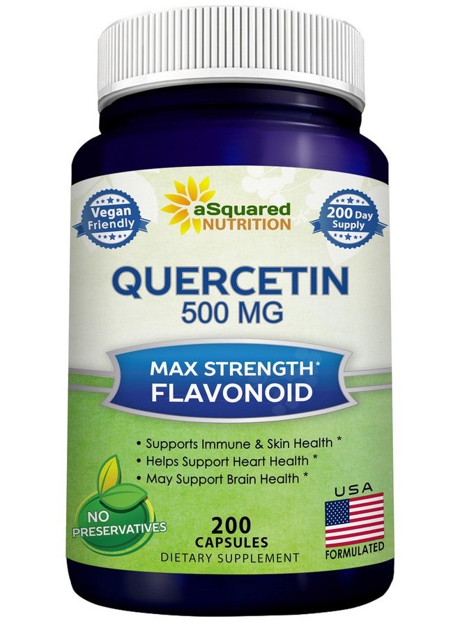 aSquared Nutrition Quercetin 500mg Supplement - 200 Capsules - Quercetin Dihydrate to Support Cardiovascular Health - Max Strength Powder Complex Pills to Help Improve Immune Response - Image 1