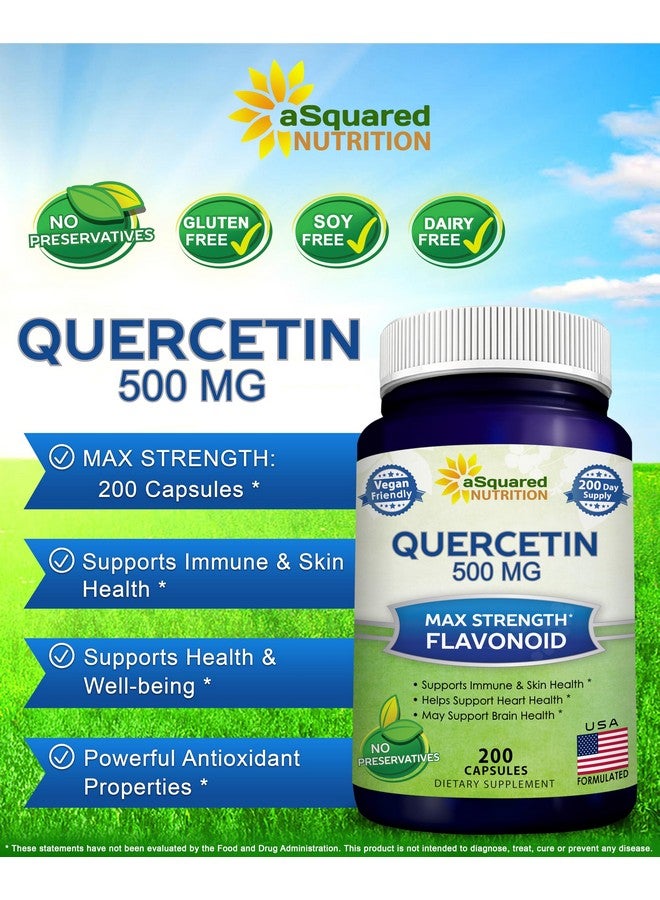 aSquared Nutrition Quercetin 500mg Supplement - 200 Capsules - Quercetin Dihydrate to Support Cardiovascular Health - Max Strength Powder Complex Pills to Help Improve Immune Response - Image 2