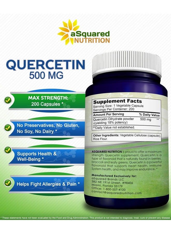 aSquared Nutrition Quercetin 500mg Supplement - 200 Capsules - Quercetin Dihydrate to Support Cardiovascular Health - Max Strength Powder Complex Pills to Help Improve Immune Response - Image 5
