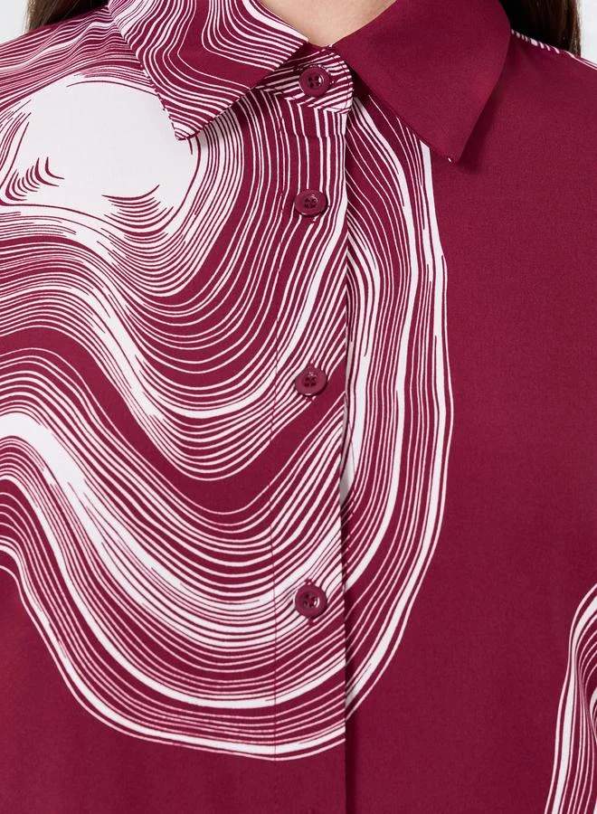 Take Two Burgundy Marble Print Longline Shirt and Pants Co-Ords