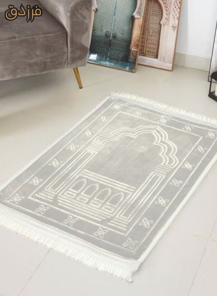 فرزدق سجادة صلاة فرزدق، قماش قطني، بطانة مريحة، اللون: رمادي، أبيض، بنفسجي - Image 2