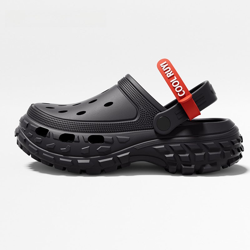 Thick Sole Slippers Unisex Cute Breathable Anti-Slip Platform Black + red label